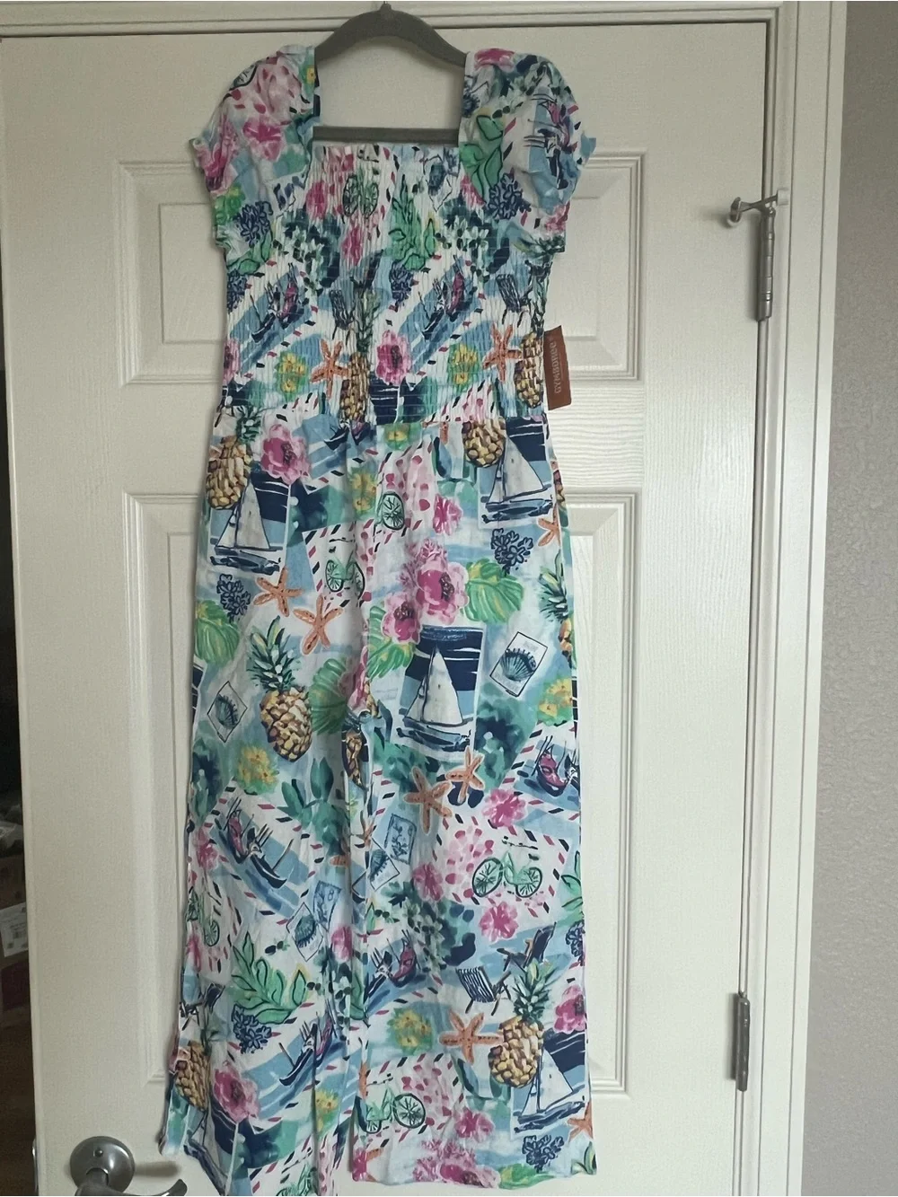 Tropical Vacation Print Wide Leg Jumpsuit